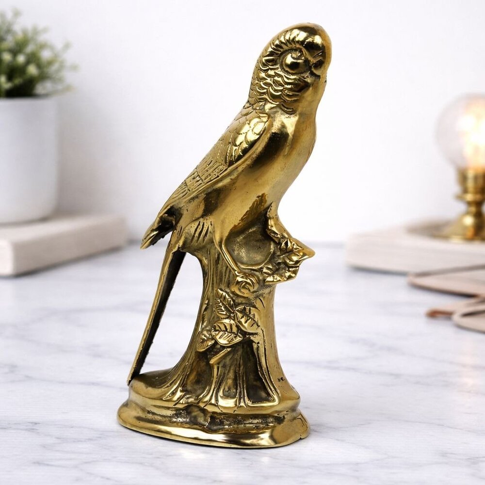 Vintage Brass Parrot Figurine Sculpture 7" Tall‎ Intricate Detailing